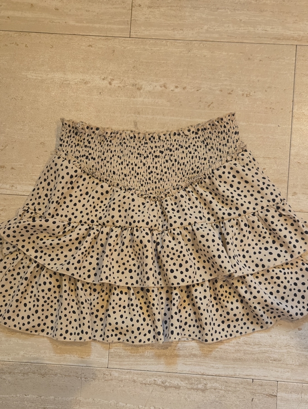 Alya Beige/Black Polka Dots Tiered Mini Skirt